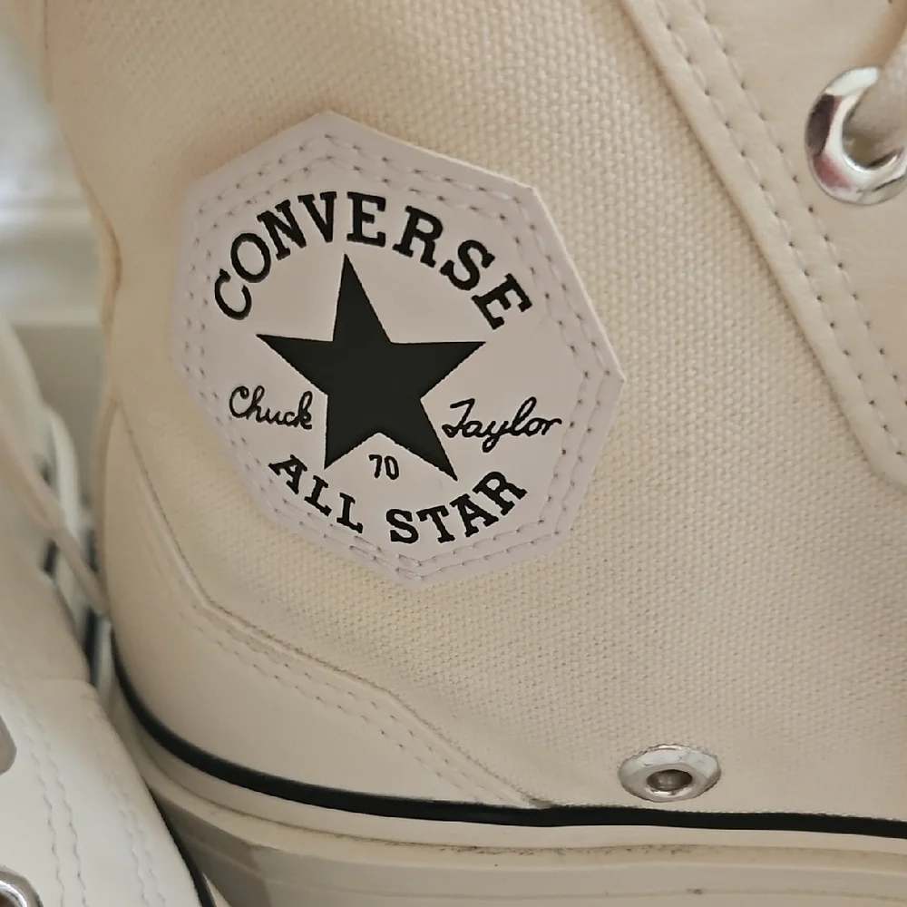 Converse High Top Platform Sneakers in Cream with Black Stripe - Picture 2 of 6
